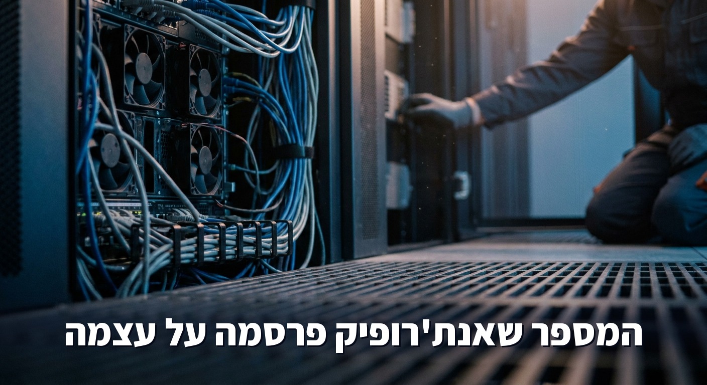 מסדרון חדר שרתים עם מאווררי קירור בתאורה כחולה
