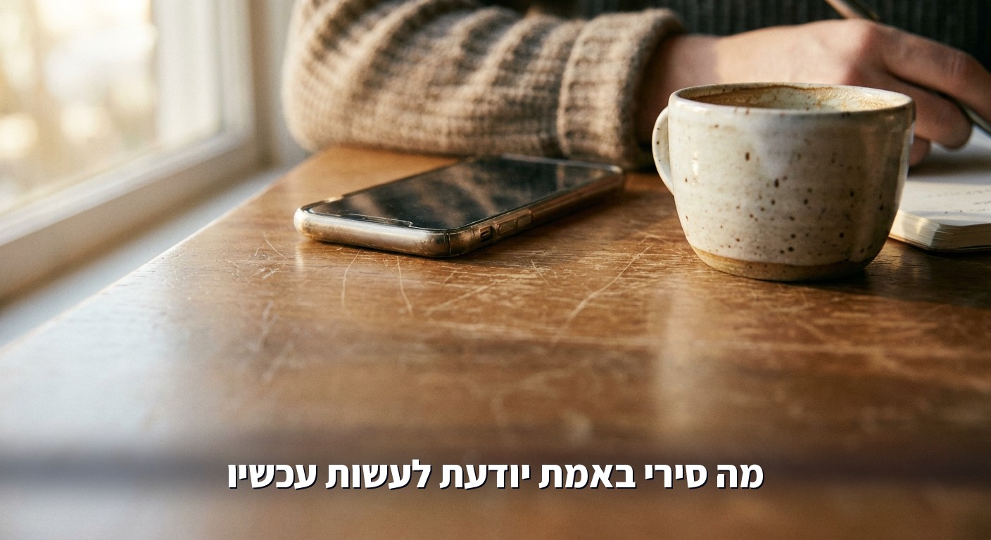 סמארטפון מונח על שולחן עץ ליד כוס קפה