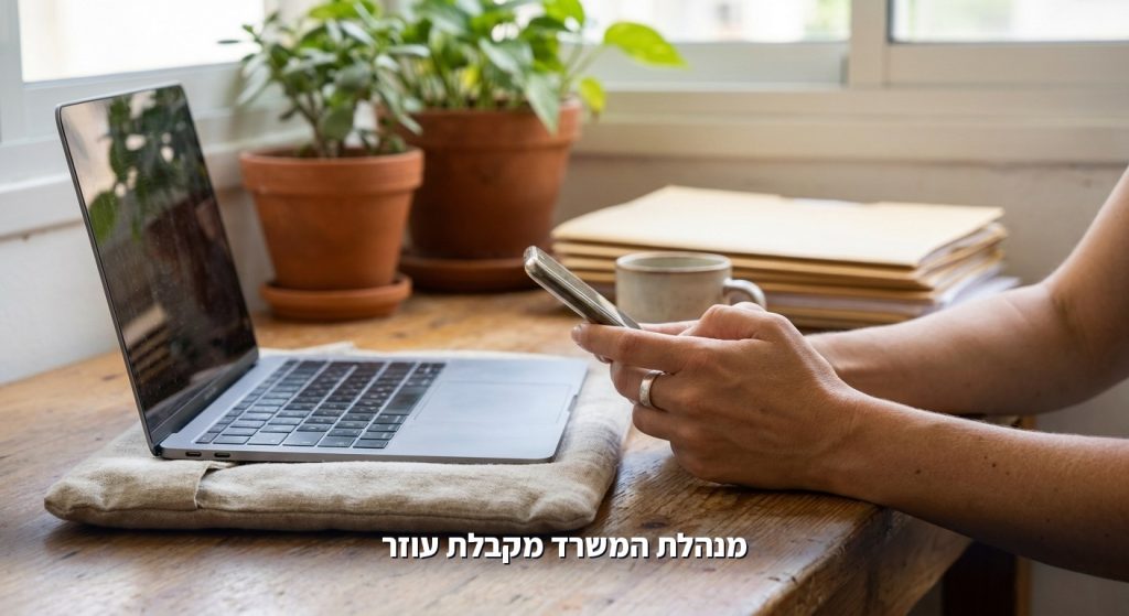 מנהלת משרד בעסק קטן עובדת עם AI