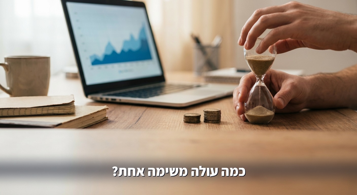 מטבעות ושעון חול ליד מחשב, עלות ומהירות של משימת AI