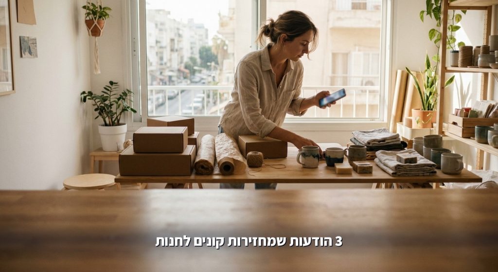 בעלת חנות אונליין קטנה עם טלפון ליד שולחן אריזה