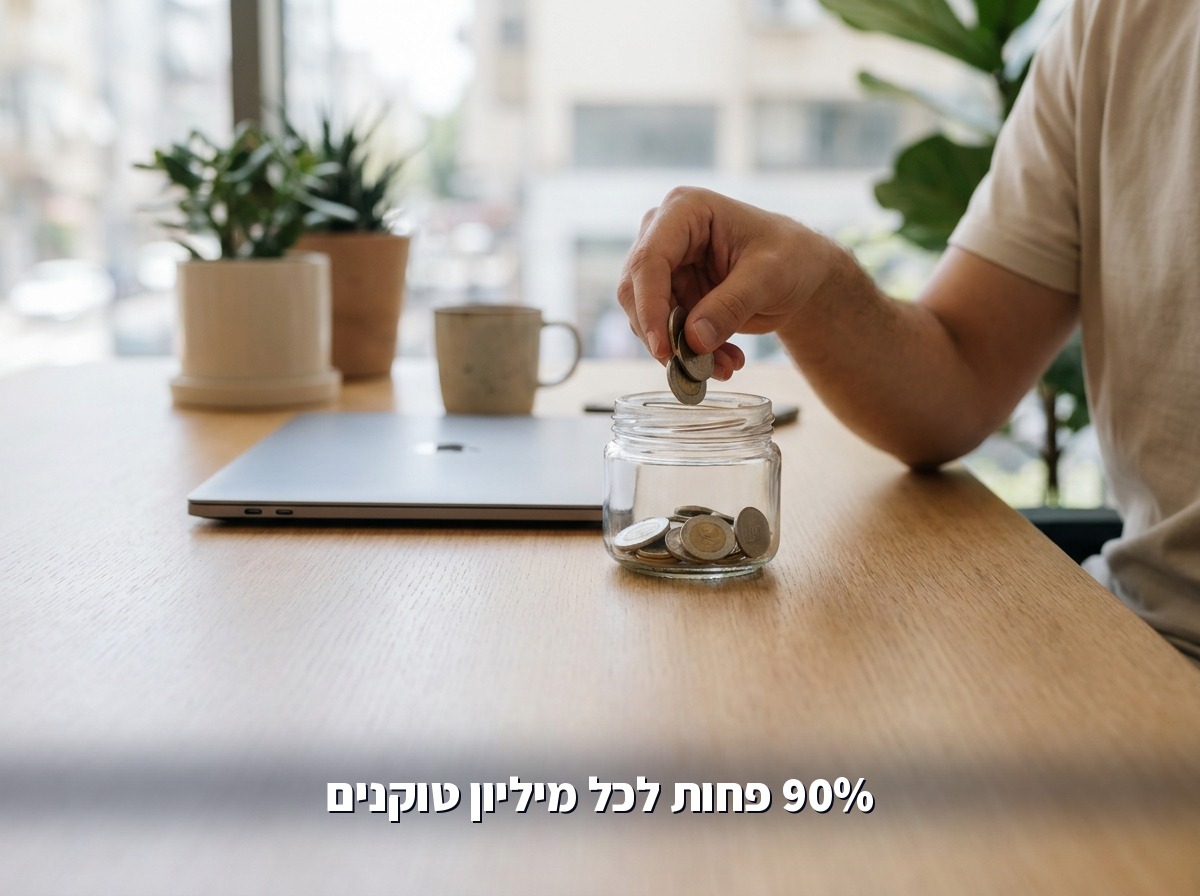 יד מכניסה מטבעות לצנצנת זכוכית ליד מחשב נייד