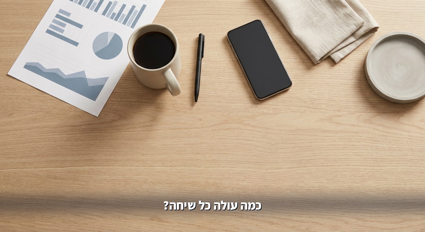 דוח שבועי מודפס עם גרפים, טלפון וכוס קפה על שולחן
