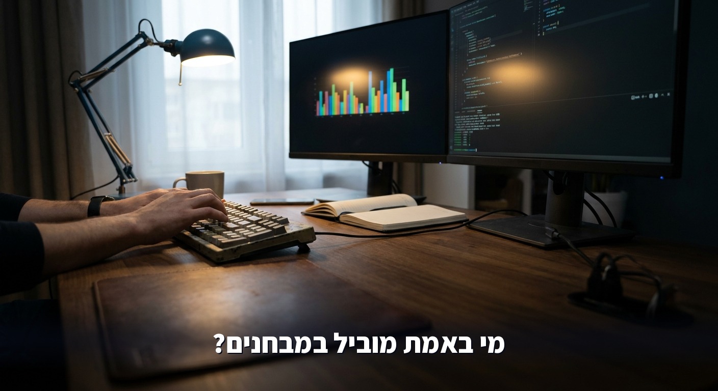 שולחן מפתח עם מסכים שמציגים גרפים של מבחני השוואה בין מודלים