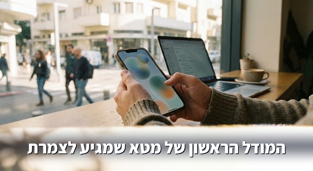אדם בבית קפה משתמש בעוזר AI בטלפון