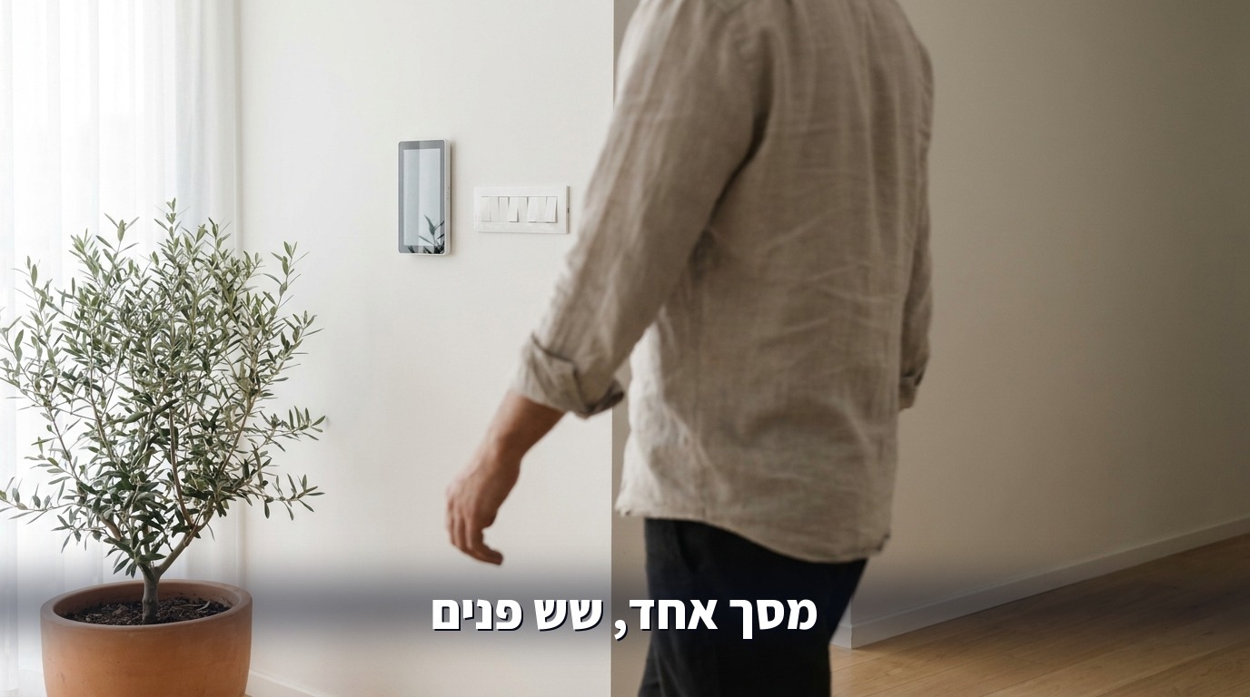מסך בקרה לבית שתלוי על הקיר במסדרון