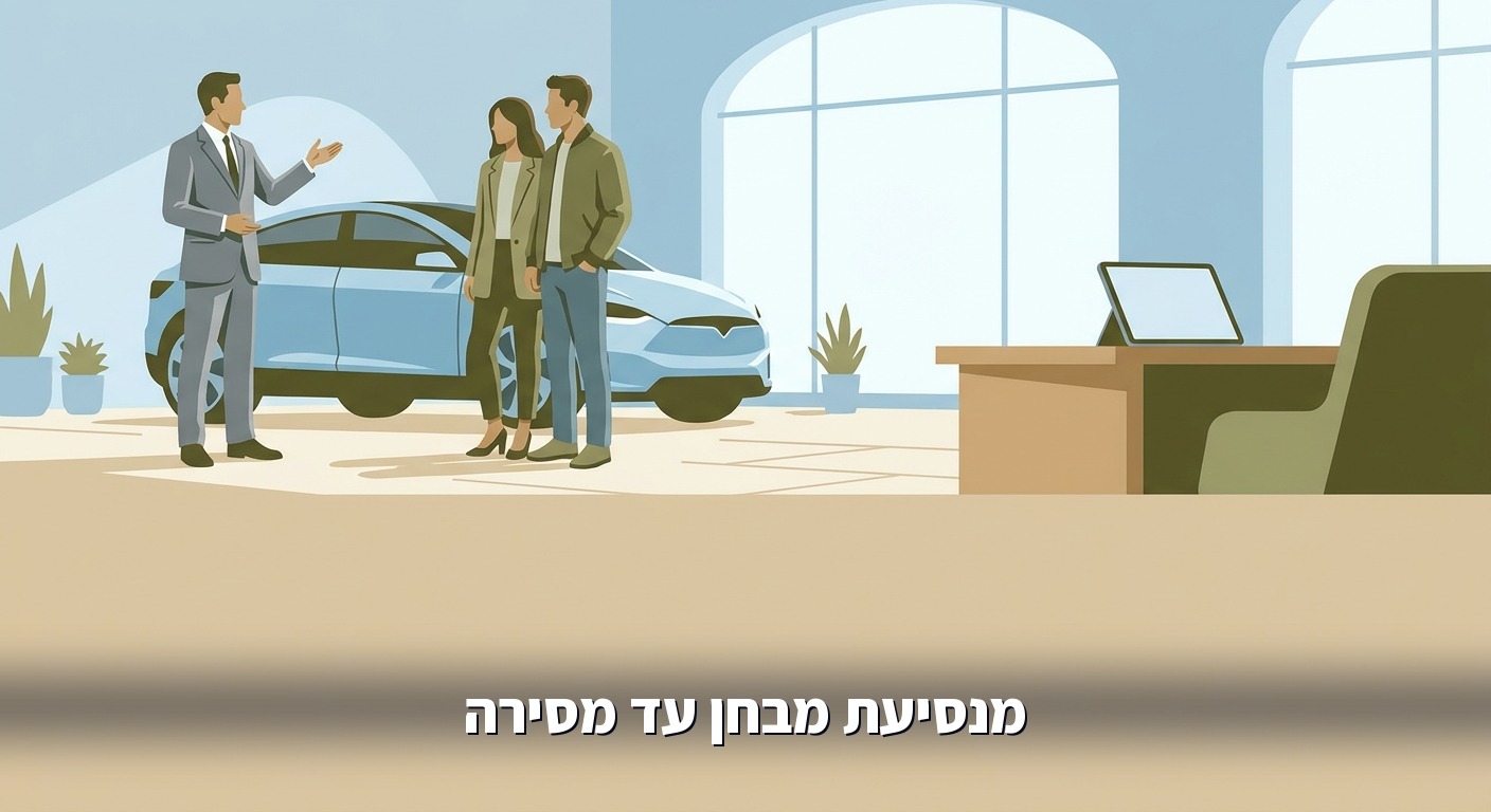 איש מכירות ובני זוג ליד רכב חשמלי חדש באולם תצוגה