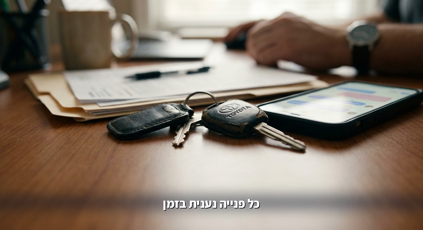 מפתחות רכב וטלפון עם הודעות על שולחן במשרד של מגרש רכב