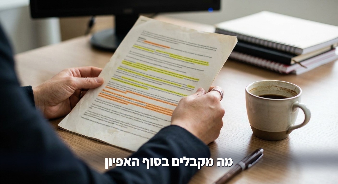 מסמך היקף עבודה מודפס עם סימונים על שולחן משרדי