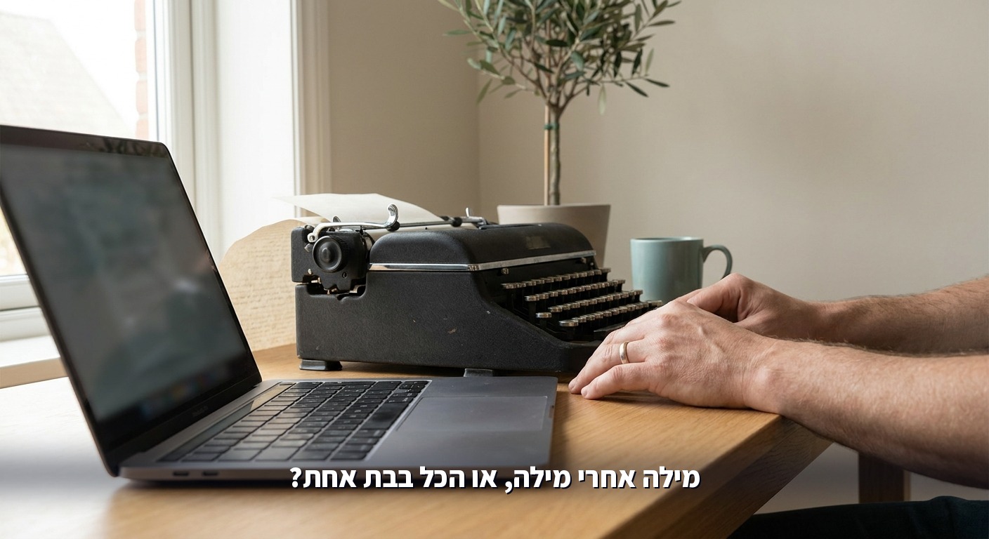 מכונת כתיבה ישנה ומחשב נייד חדש זה לצד זה על שולחן עבודה