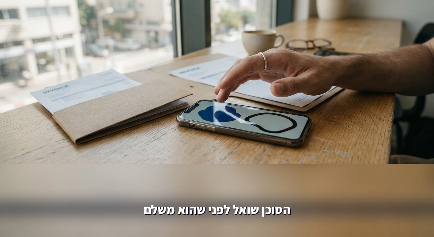 יד מעל מסך טלפון עם שני כפתורים, אישור לפני פעולה
